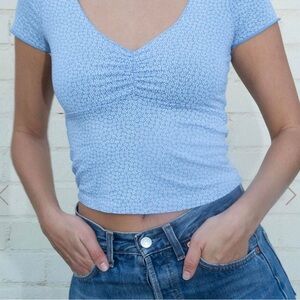 BRANDY MELVILLE BLUE FLORAL GINA TOP (one size fits all) -fits xs/m